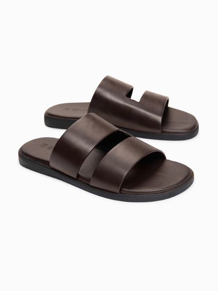 Ombre Clothing Papuci pentru bărbați din piele cu talpa din cauciuc - maro ciocolată V2 OM-FOSF-0248 Ombre Clothing