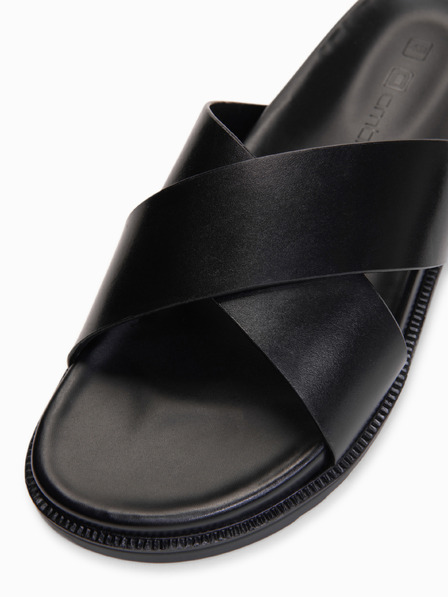 Ombre Clothing Papuci pentru bărbați din piele cu două benzi încrucișate - negru V1 OM-FOSF-0250 Ombre Clothing