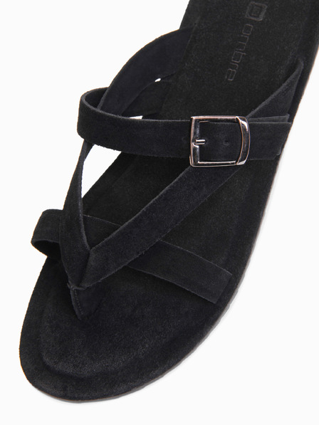 Ombre Clothing Papuci pentru bărbați din piele de căprioară cu benzi de stabilizare suplimentare - negru V1 OM-FOSF-0253 Ombre Clothing
