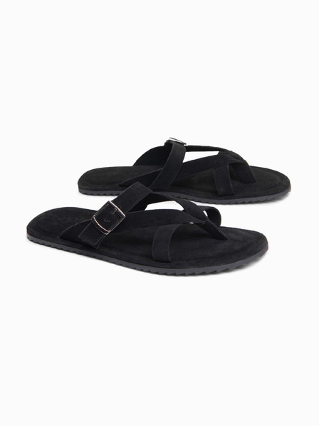 Ombre Clothing Papuci pentru bărbați din piele de căprioară cu benzi de stabilizare suplimentare - negru V1 OM-FOSF-0253 Ombre Clothing