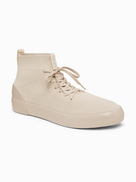 Ombre Clothing Adidași bărbați monocromi cu vârf înalt din bumbac – bej V3 OM-FOKS-0201 Ombre Clothing