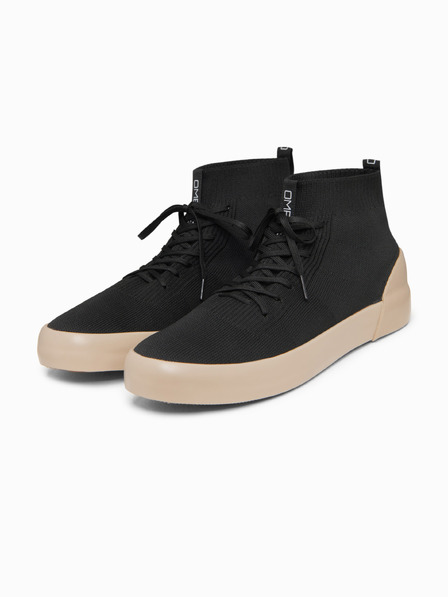Ombre Clothing Adidași bărbați monocromi cu vârf înalt din bumbac – negru V4 OM-FOKS-0201 Ombre Clothing
