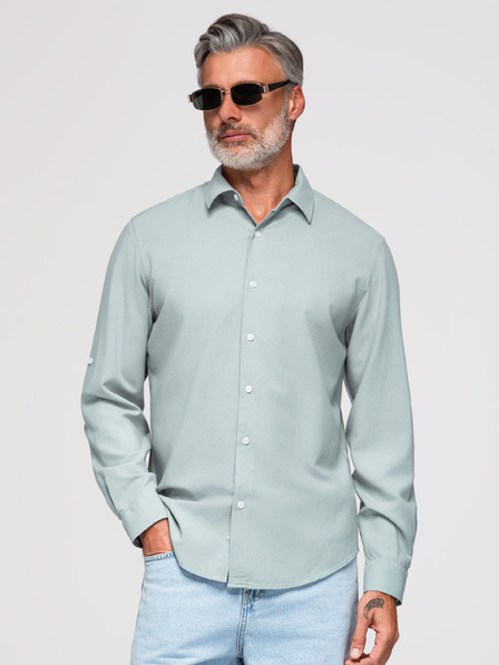 Ombre Clothing Cămașă bărbați din viscoză și in, tăietura regular – verde pastel V4 OM-SHCS-0190 Ombre Clothing