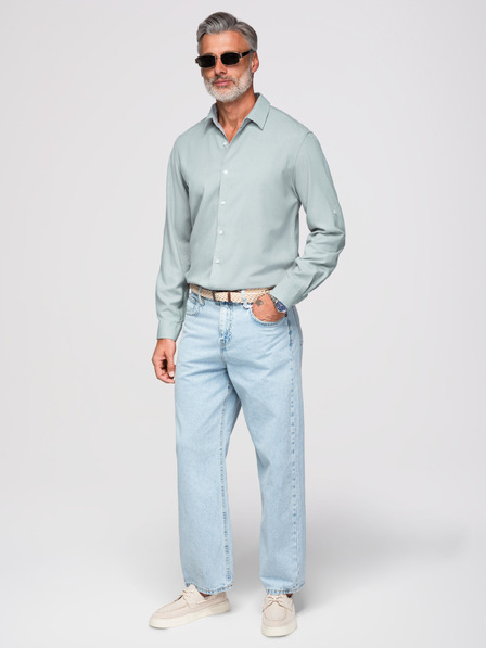 Ombre Clothing Cămașă bărbați din viscoză și in, tăietura regular – verde pastel V4 OM-SHCS-0190 Ombre Clothing