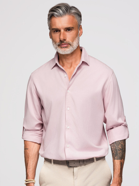 Ombre Clothing Cămașă bărbați din viscoză și in, tăietura regular – roz pastel V3 OM-SHCS-0190 Ombre Clothing