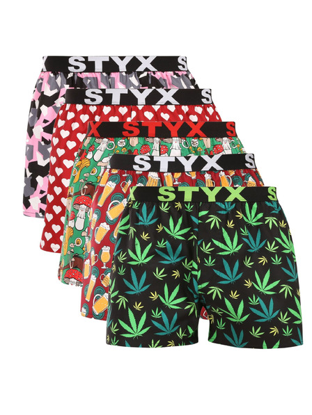 Styx Set de cinci - boxeri bărbătești Styx art elastic sport multicolori