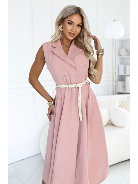 numoco Elegant midi șmizje cu nasturi aurii și curea - roz pudrat