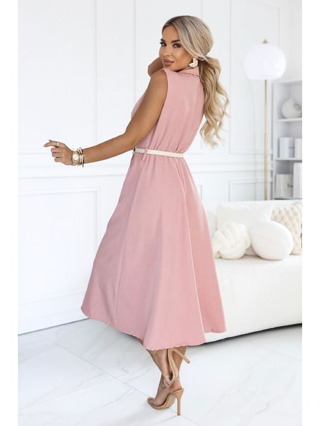numoco Elegant midi șmizje cu nasturi aurii și curea - roz pudrat
