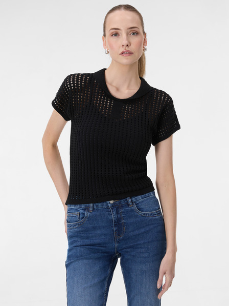Orsay Tricou din tricot pentru femei negru cu guler ORSAY