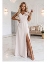 numoco Rochie maxi romantică cu floare pe umăr și crac - bej