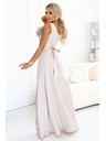 numoco Rochie maxi romantică cu floare pe umăr și crac - bej