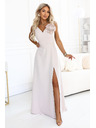 numoco Rochie maxi romantică cu floare pe umăr și crac - bej