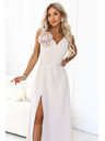 numoco Rochie maxi romantică cu floare pe umăr și crac - bej