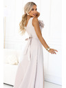 numoco Rochie maxi romantică cu floare pe umăr și crac - bej