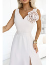numoco Rochie maxi romantică cu floare pe umăr și crac - bej