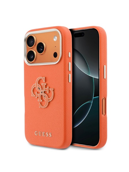 Guess Guess PU Grained 4G Resin Metal Logo Carcasă Spate pentru iPhone 17 Pro Max Orange