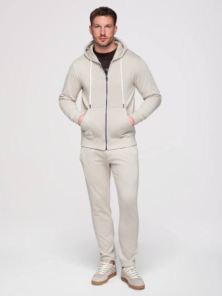 Ombre Clothing Compleu de trening pentru bărbați: hanorac cu glugă și fermoar + pantaloni cu tiv drept – bej V1 Z23 Ombre Clothing