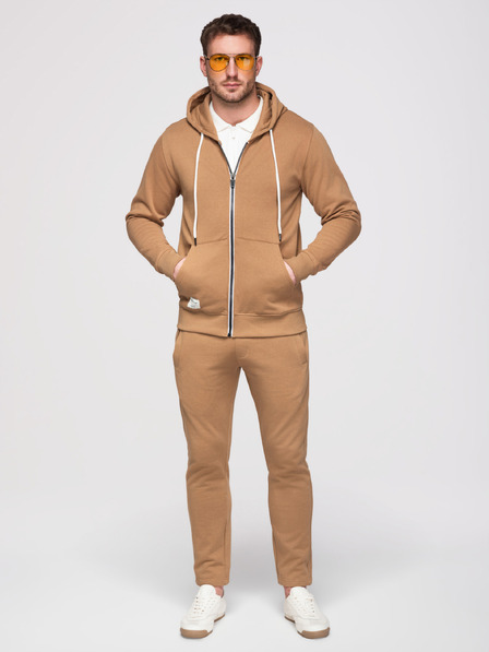 Ombre Clothing Compleu de trening pentru bărbați: hanorac cu glugă și fermoar + pantaloni cu tiv drept – maro V2 Z23 Ombre Clothing