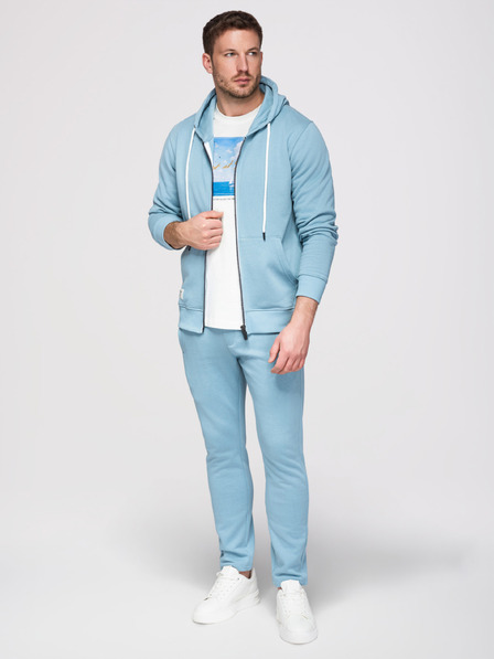 Ombre Clothing Compleu de trening pentru bărbați: hanorac cu glugă și fermoar + pantaloni cu tiv drept – albastru deschis V7 Z23 Ombre Clothing