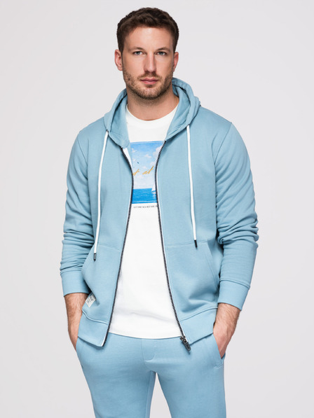 Ombre Clothing Compleu de trening pentru bărbați: hanorac cu glugă și fermoar + pantaloni cu tiv drept – albastru deschis V7 Z23 Ombre Clothing