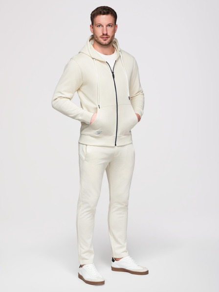 Ombre Clothing Compleu de trening pentru bărbați: hanorac cu glugă și fermoar + pantaloni cu tiv drept – crem V11 Z23 Ombre Clothing