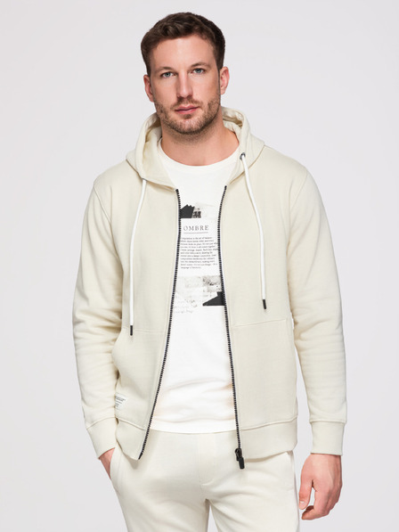 Ombre Clothing Compleu de trening pentru bărbați: hanorac cu glugă și fermoar + pantaloni cu tiv drept – crem V11 Z23 Ombre Clothing