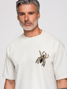 Ombre Clothing Tricou pentru bărbați cu aplicație păianjen din cristale și margele aurii – fildeș V2 OM-TSCT-0277 Ombre Clothing