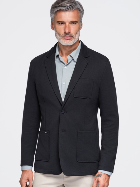 Ombre Clothing Sacou pentru bărbați SLIM din jersey cu structură fină – negru V2 M165 Ombre Clothing