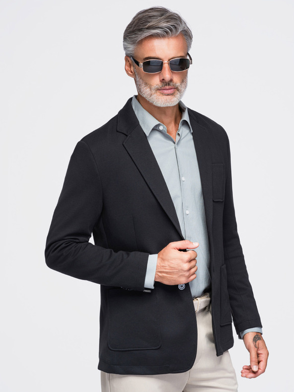 Ombre Clothing Sacou pentru bărbați SLIM din jersey cu structură fină – negru V2 M165 Ombre Clothing