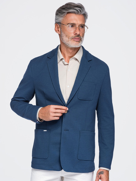 Ombre Clothing Sacou slim pentru bărbați SLIM din jersey cu structură fină – albastru V6 M165 Ombre Clothing