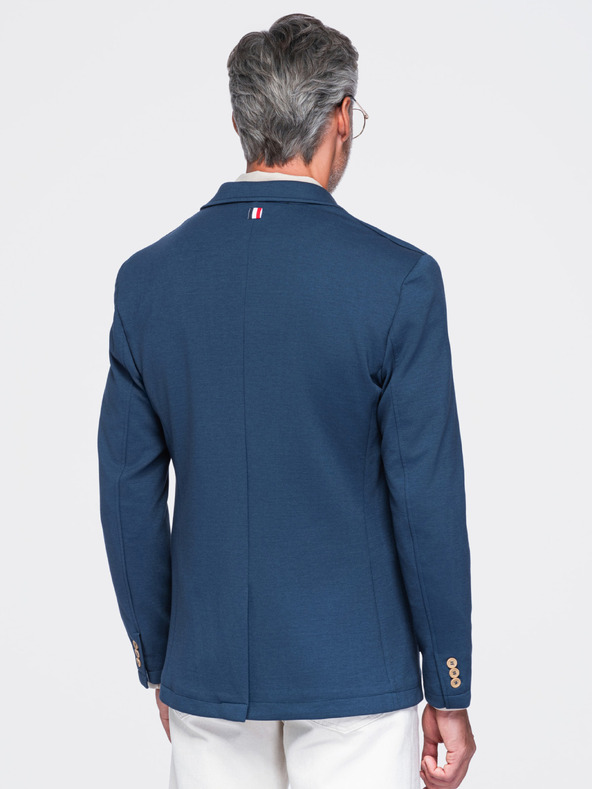 Ombre Clothing Sacou slim pentru bărbați SLIM din jersey cu structură fină – albastru V6 M165 Ombre Clothing