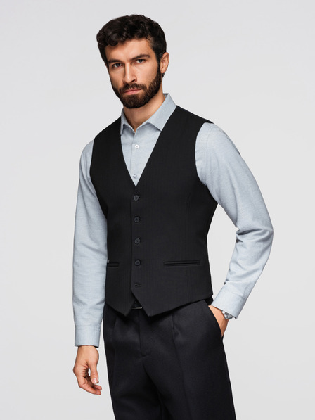 Ombre Clothing Vesta elegantă clasică pentru bărbați cu model în fishbone, croială SLIM FIT – V3, negru V65 Ombre Clothing