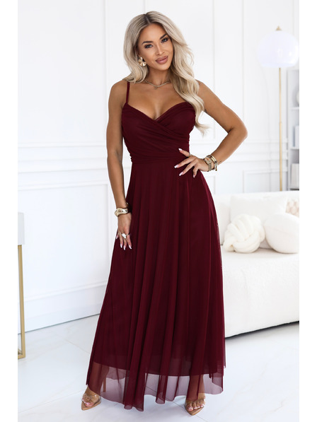 numoco NILA Rochie maxi din tul cu bretele și decolteu înfășurat - bordeaux