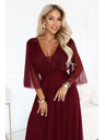 numoco Rochie lungă strălucitoare plus size cu decolteu și mânecă transparentă - bordeaux