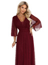 numoco Rochie lungă strălucitoare plus size cu decolteu și mânecă transparentă - bordeaux
