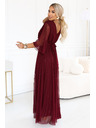 numoco Rochie lungă strălucitoare plus size cu decolteu și mânecă transparentă - bordeaux