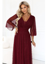 numoco Rochie lungă strălucitoare plus size cu decolteu și mânecă transparentă - bordeaux