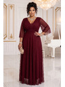 numoco Rochie lungă strălucitoare plus size cu decolteu și mânecă transparentă - bordeaux