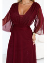 numoco Rochie lungă strălucitoare plus size cu decolteu și mânecă transparentă - bordeaux