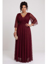 numoco Rochie lungă strălucitoare plus size cu decolteu și mânecă transparentă - bordeaux