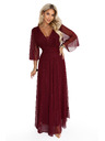 numoco Rochie lungă strălucitoare plus size cu decolteu și mânecă transparentă - bordeaux