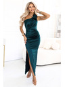 numoco AURORA Rochie lunga satin cu un umar cu trandafiri - verde sticla