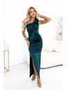 numoco AURORA Rochie lunga satin cu un umar cu trandafiri - verde sticla