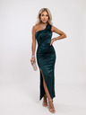numoco AURORA Rochie lunga satin cu un umar cu trandafiri - verde sticla