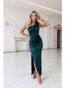 numoco AURORA Rochie lunga satin cu un umar cu trandafiri - verde sticla