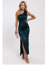 numoco AURORA Rochie lunga satin cu un umar cu trandafiri - verde sticla