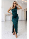 numoco AURORA Rochie lunga satin cu un umar cu trandafiri - verde sticla