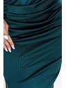 numoco AURORA Rochie lunga satin cu un umar cu trandafiri - verde sticla
