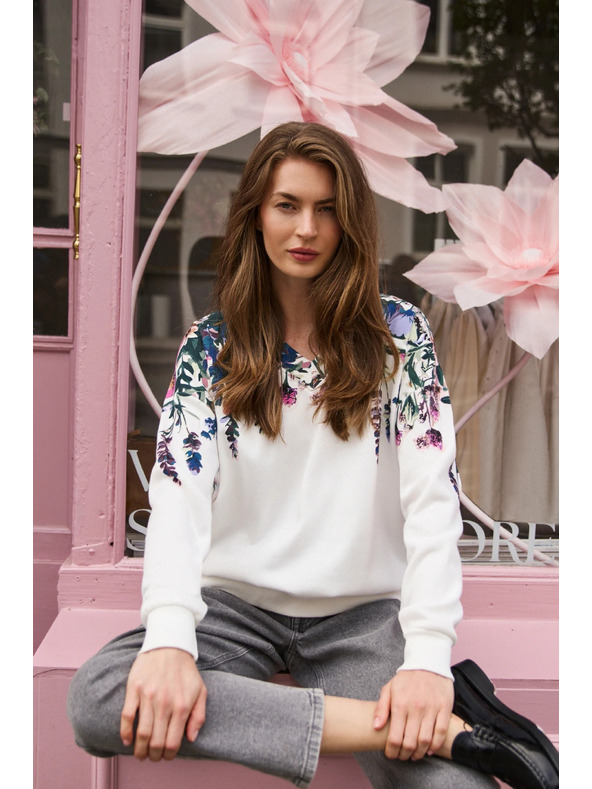 Moodo Hanorac cu tipar floral alb Moodo