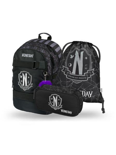 BAAGL  Black 3 SET Skate Wednesday Nevermore: rucsac, penar, geantă Baagl
